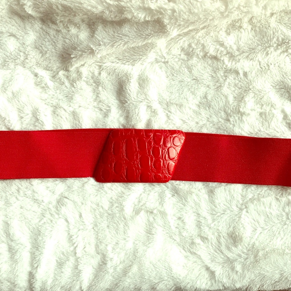 Vintage 80s Oversized Buckle Red Stretch Belt